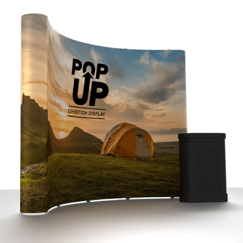 Curved Pop Up Display (single sided) Including Lights & Case with Table Top!